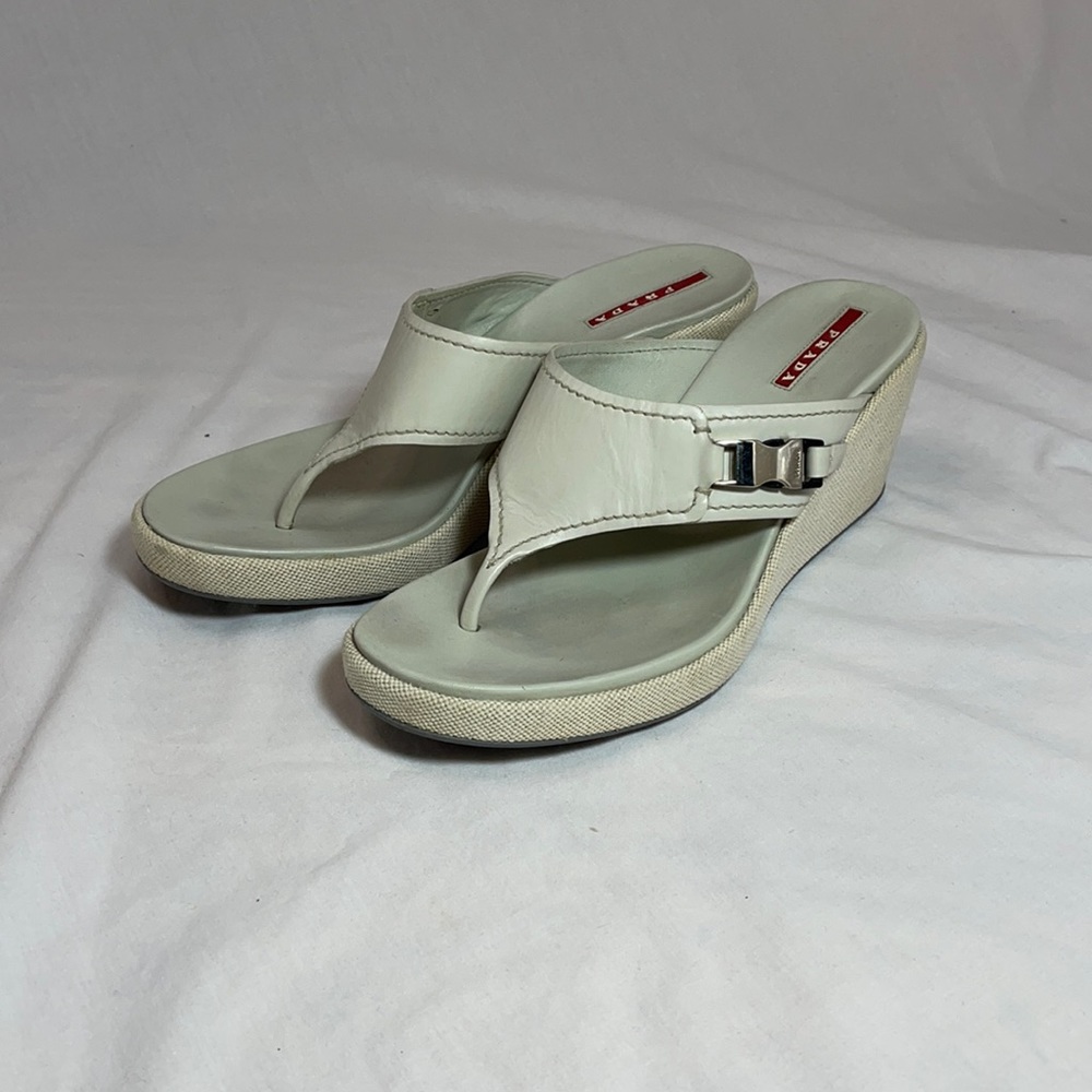 Prada Sport Leather Wedge Buckle Sandal 39/9